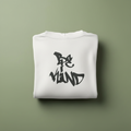 White unisex hoodie with black and gray graphic on front