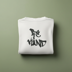 White unisex hoodie with black and gray graphic on front