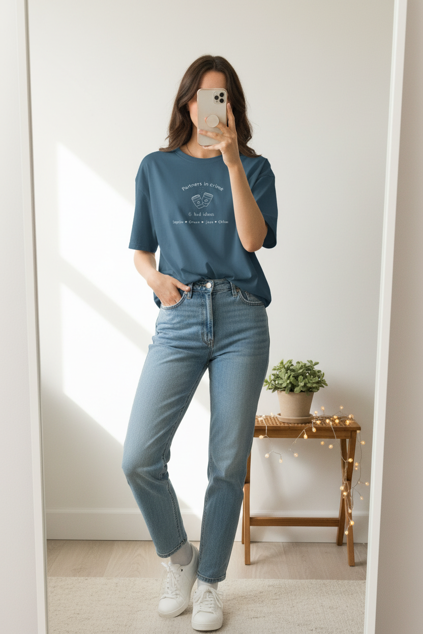 Bedroom mirror selfie — four names