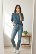 Bedroom mirror selfie — four names