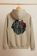 Sand unisex hoodie with hood, front pocket, and Faith over Fear rose back graphic