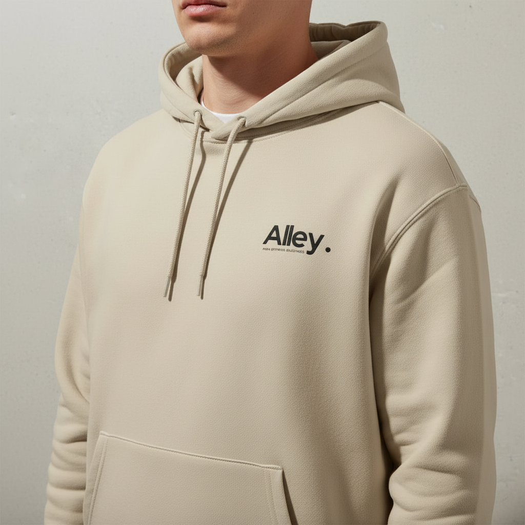 Beige Hoodie Logo Close Up
