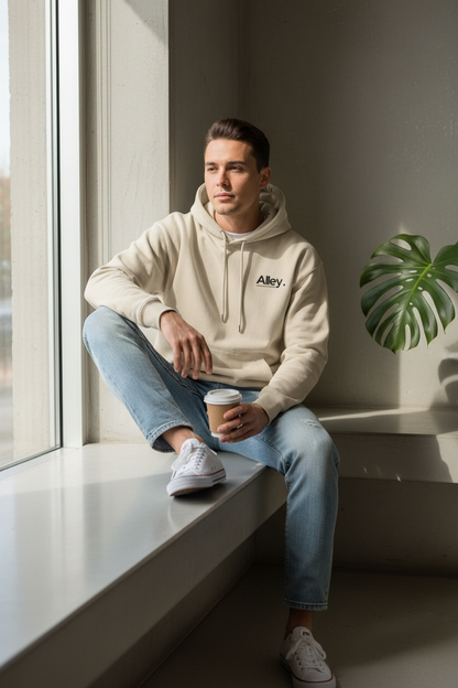 Beige Hoodie Sitting