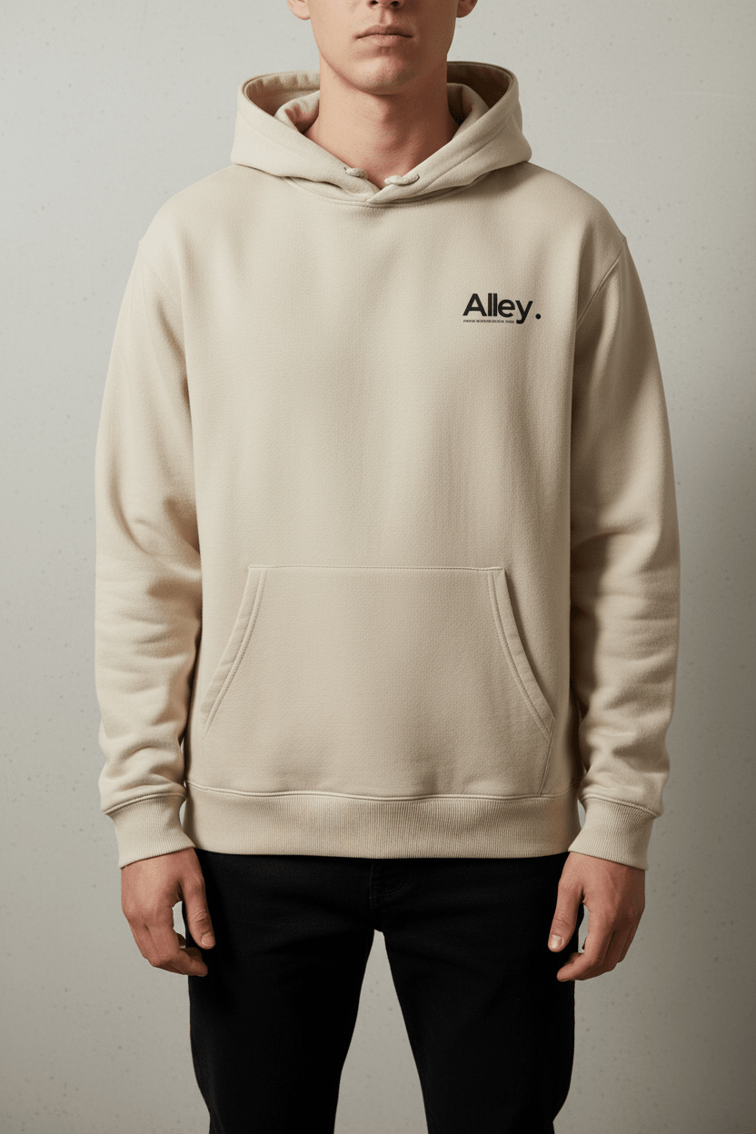 Alley. Minimalist Chest Logo Hoodie — Lightweight White Pullover - AlleyCrafters