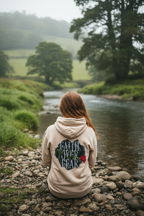 Sand-colored unisex hoodie with Faith Over Fear back graphic, hood and kangaroo pocket