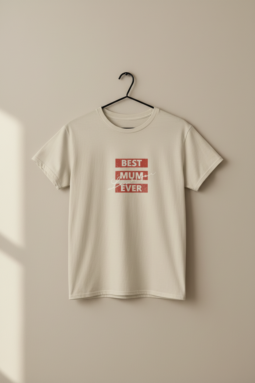 Beige T-Shirt on Black Hanger