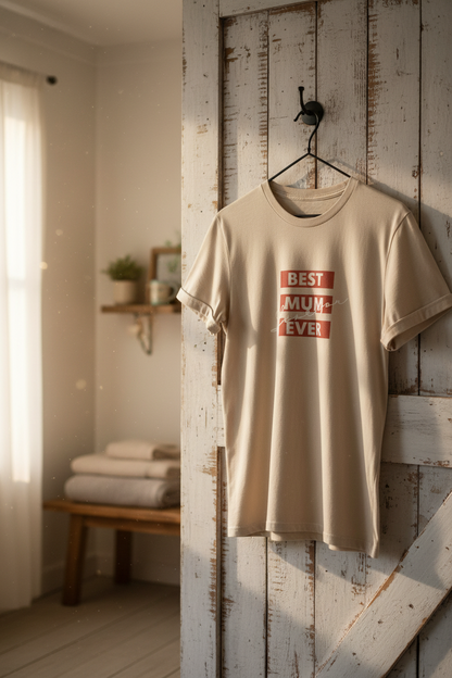 Beige T-Shirt on Rustic Hook