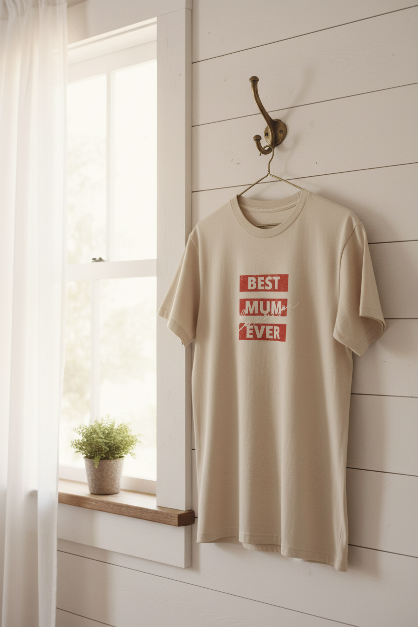 Beige T-Shirt on Vintage Hook