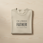 Sand T-shirt with "I'm a Proud Father" and names EVA, GERALD, HARRY