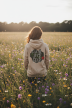 Sand-colored unisex hoodie with Faith Over Fear back graphic, hood and kangaroo pocket
