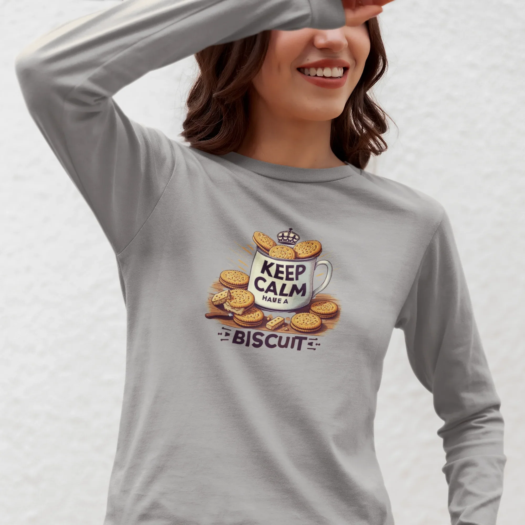 Long Sleeve Tee - Keep Calm Have a Biscuit Design - Alley Crafters