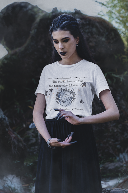 Earth Music Listening Unisex T-Shirt, Nature Lover Tee, Environmental Shirt, Planet Earth Quote Top, Earth Day Gift