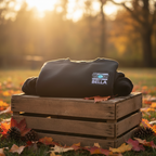Black sweatshirt with embroidered camera patch and BELLA name