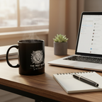 Black Best Boss mug with lion graphic and 'THE BEST BOSS' Sarah