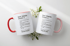 Personalised friendship mugs, white with red and pink handles, black text on fronts