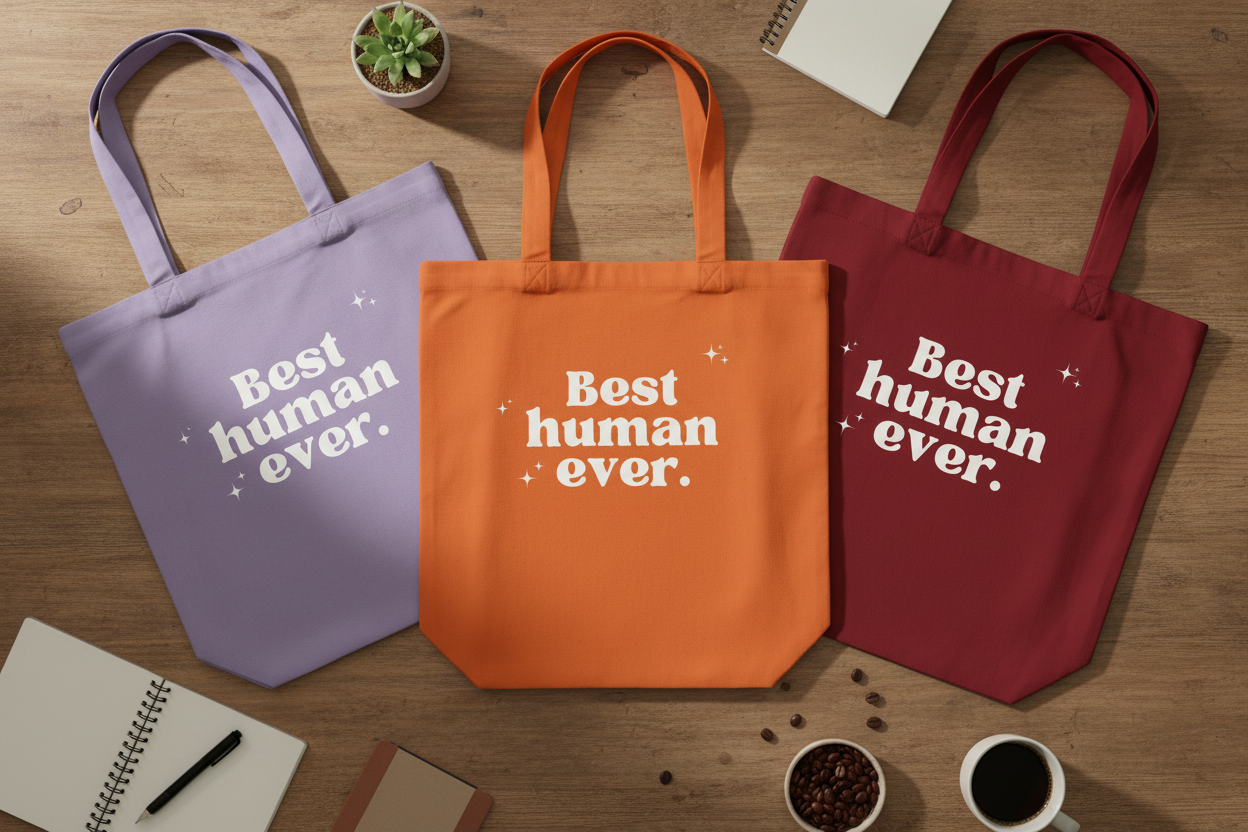 Best human ever totes overhead flat lay