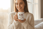Personalised heart mug, white ceramic with “Beth” name and date, red hearts and text