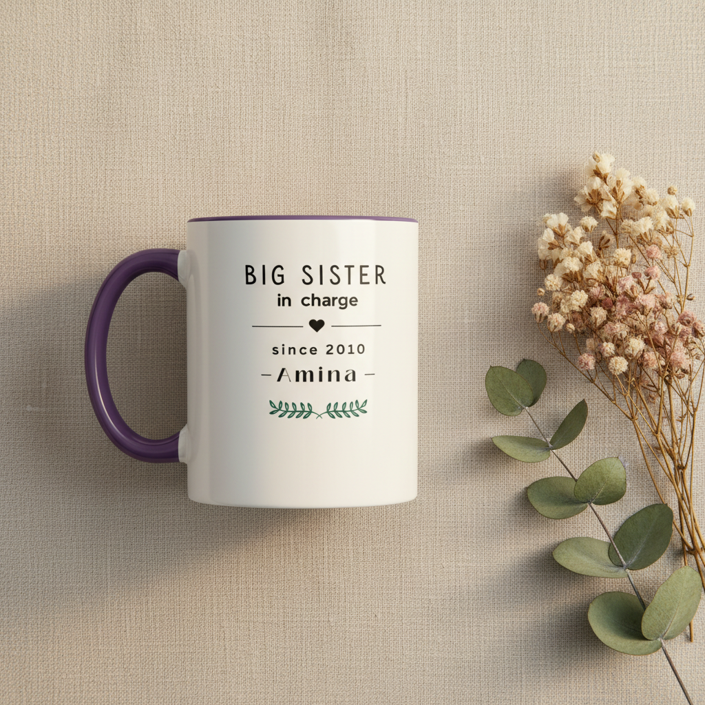 Big Sister Purple Mug Flat Lay