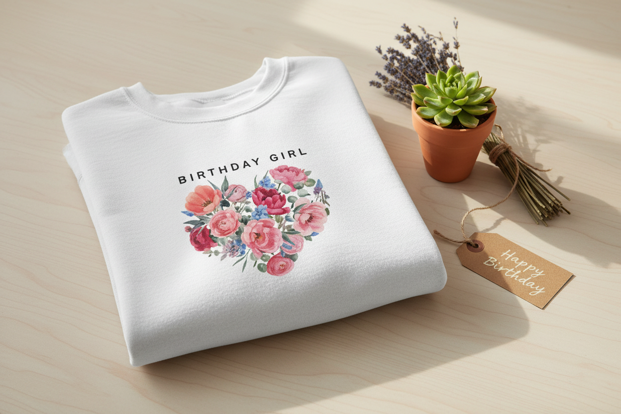 Birthday Girl Sweatshirt Mockup - Terracotta & Wood