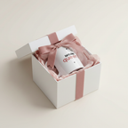 Ceramic coffee mug in white gift box with pink bow and “birthday queen” print