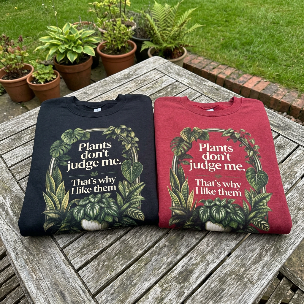 Bundle of two crewneck sweatshirts: dark and red, each with plant graphic