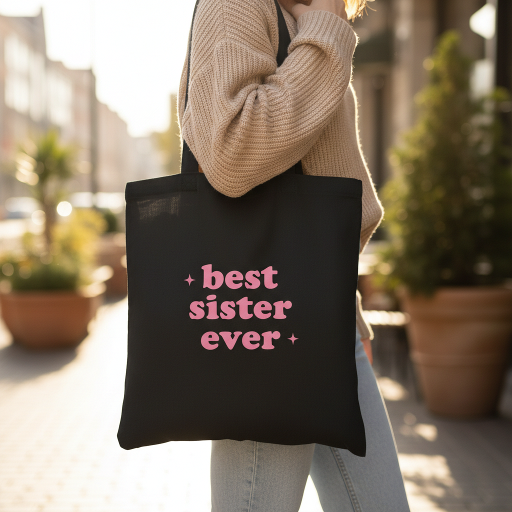 Black best sister ever tote lifestyle