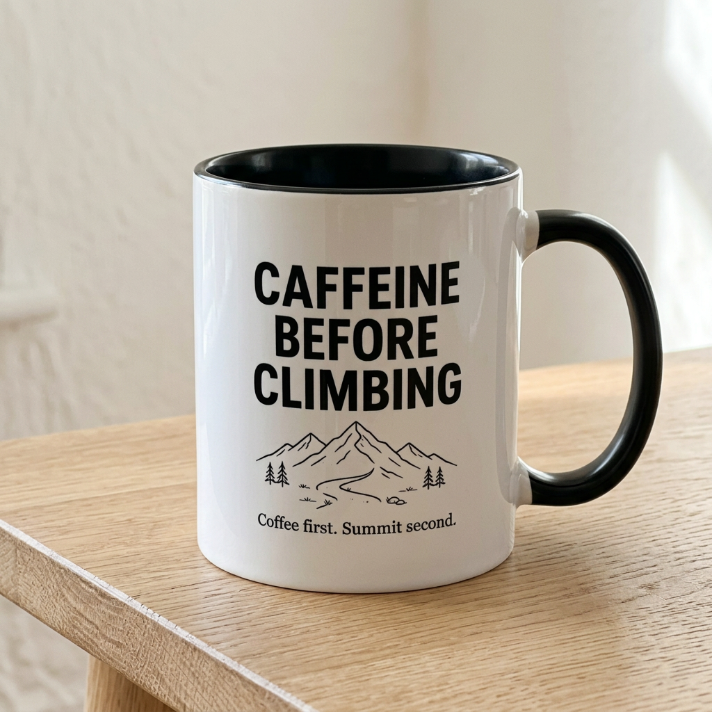 Black climbing mug, minimal UGC mockup