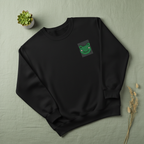 Black embroidered frog sweatshirt, crew neck, long sleeves, square chest patch.