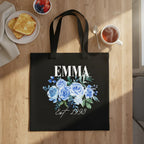 Personalised Floral Tote Bag | Custom Name, Text & Date | Choose Rose Colours | Eco Gift - Alley Crafters