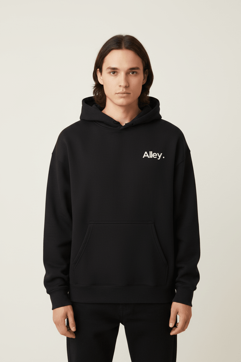 Alley. Minimalist Chest Logo Hoodie — Lightweight White Pullover - AlleyCrafters