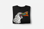 Black sweatshirt with leopard graphic featuring an animal face.