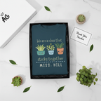 Teal teacher t-shirt with cartoon plants and “MISS. HILL” front text graphic