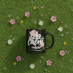 Black mug with floral 'Keep calm' design and name Phoebe.