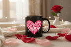 Black coffee mug with handle and pink heart Happy Valentine's Day design