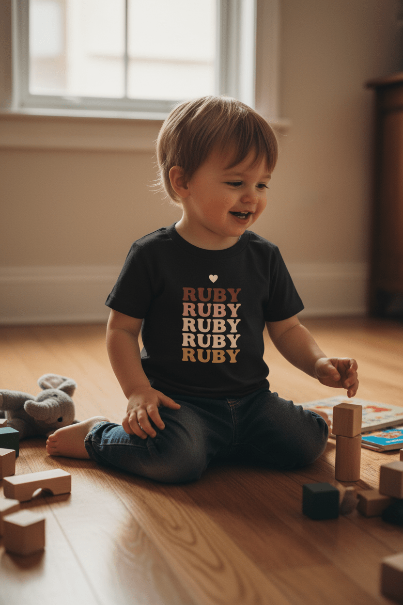 Kids' Personalised Retro Name Stack Tee | Custom Name T-Shirt - AlleyCrafters