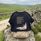 Navy hiking T-shirt with pine tree graphic and quote print on chest