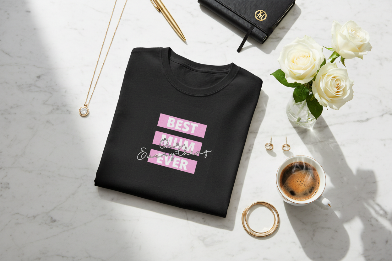 Black T-Shirt Luxury Flat Lay