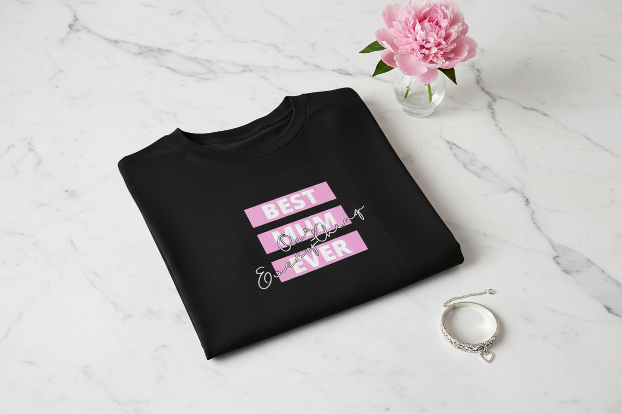 Black T-Shirt on White Marble