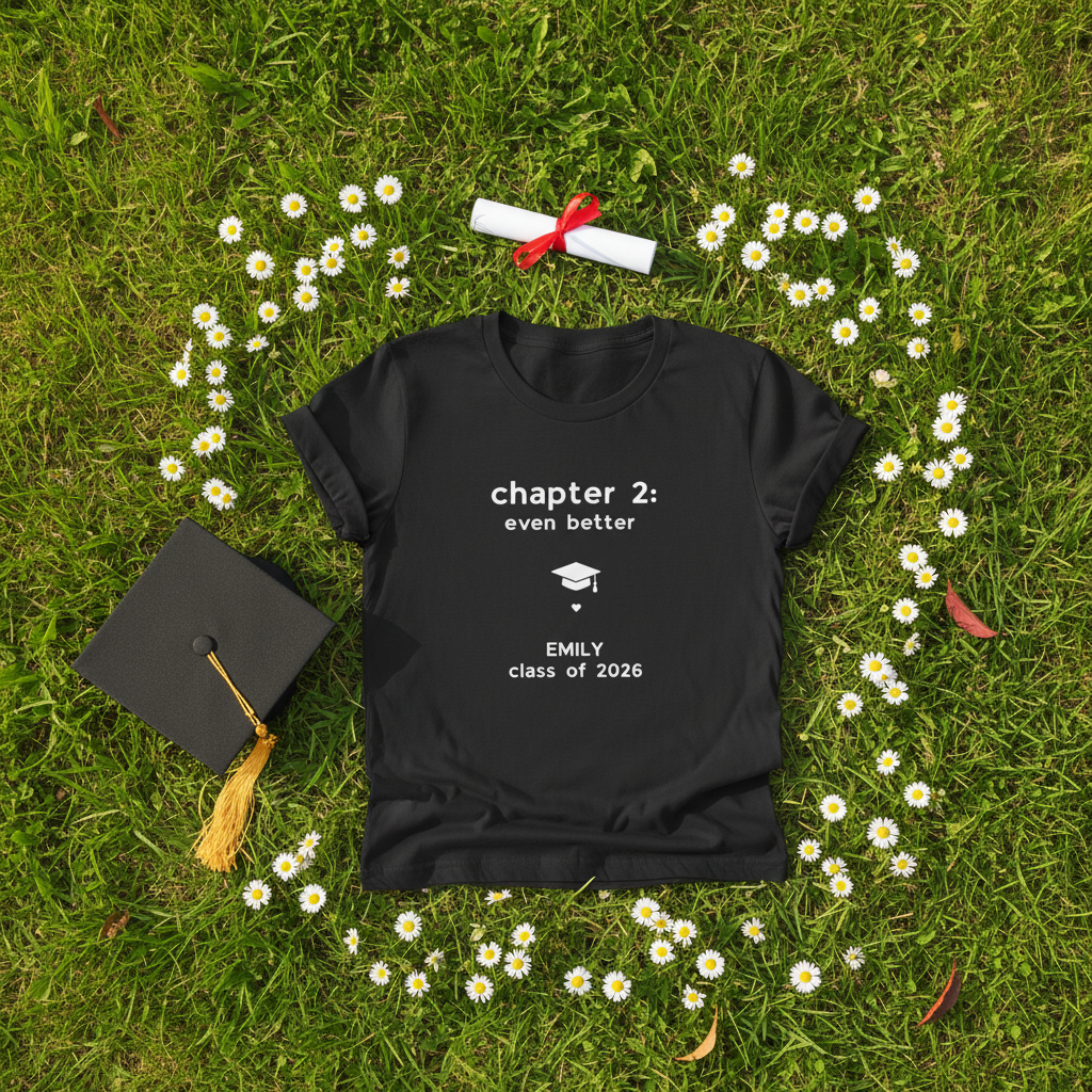 Black tee — grass flat lay