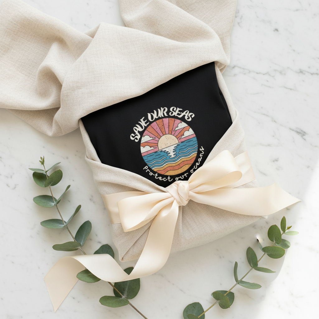 Black Tee in Cream Linen with Silk Ribbon