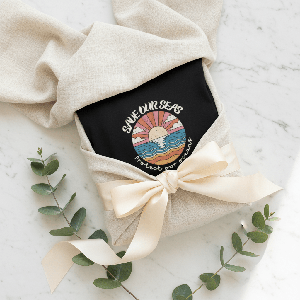 Save Our Seas T-Shirt | Retro Sunset Ocean Conservation Tee UK - AlleyCrafters