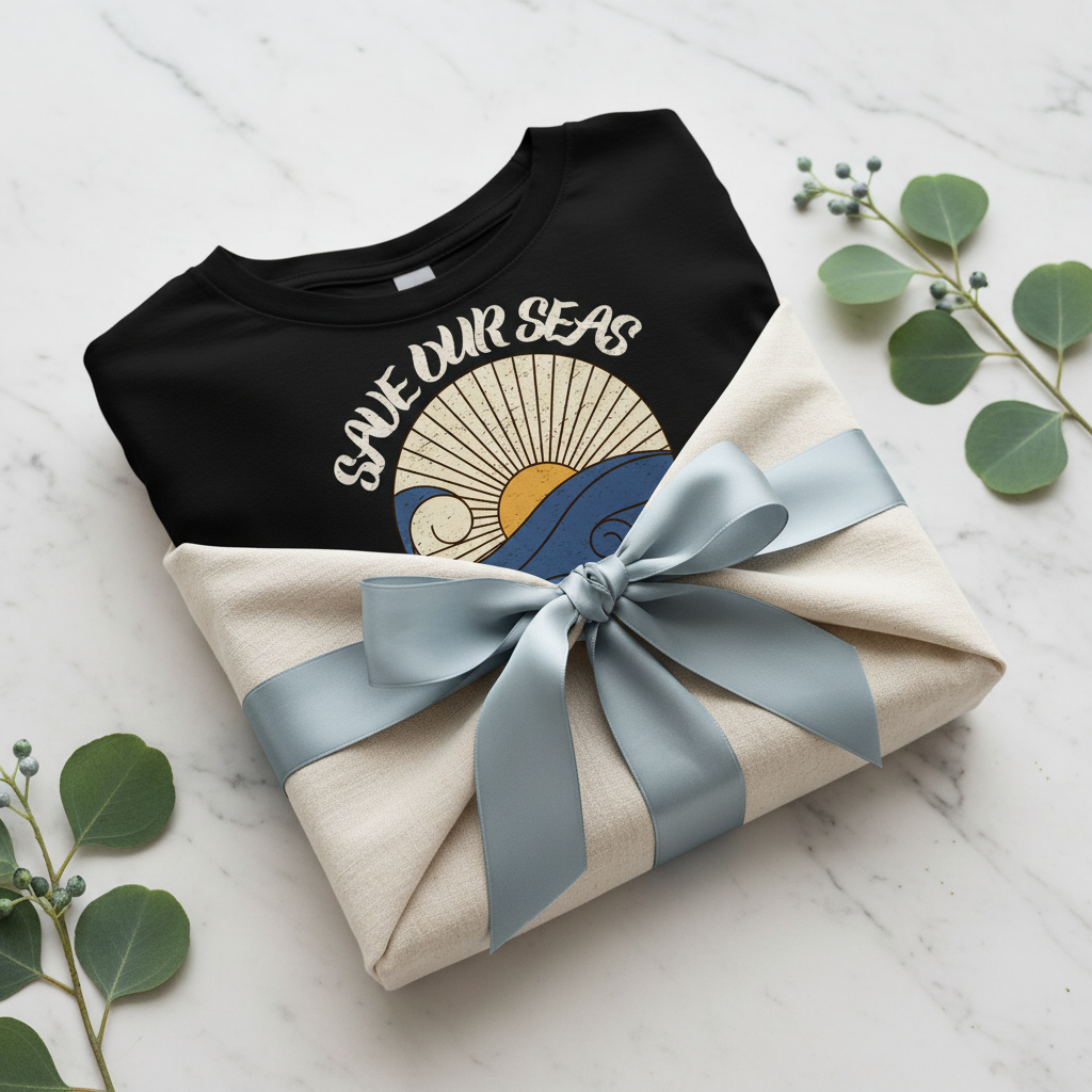 Black Tee in Cream Linen with Silk Ribbon