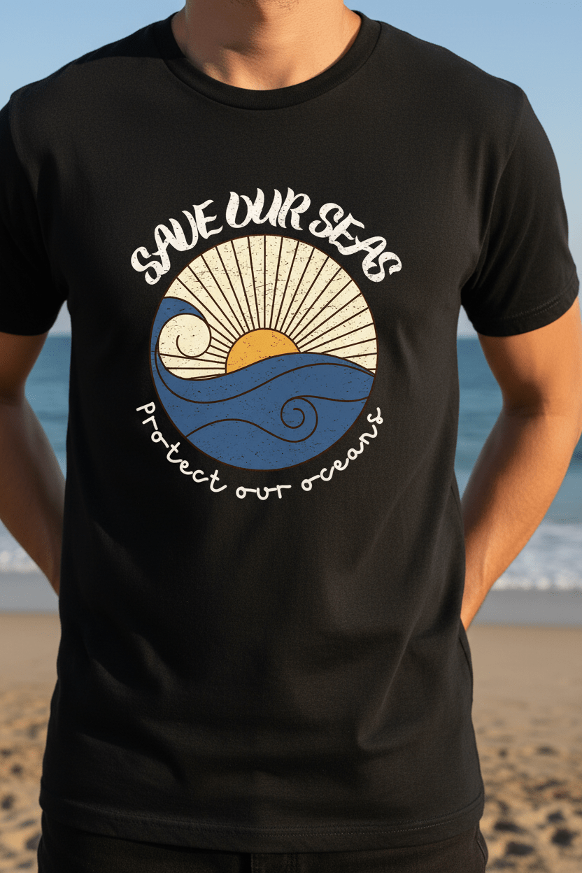 Save Our Seas T-Shirt | Retro Wave Ocean Conservation Tee UK - AlleyCrafters