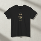 Black T-shirt with gold "best mum ever" and name "Sarah" print