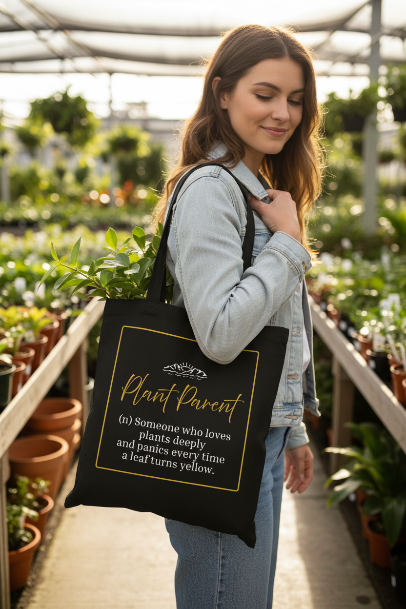 Black tote at plant nursery