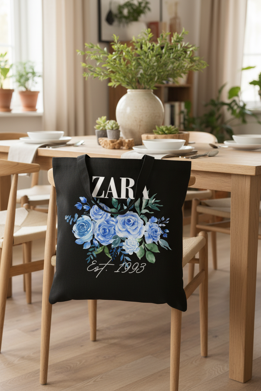 Black tote on dining chair