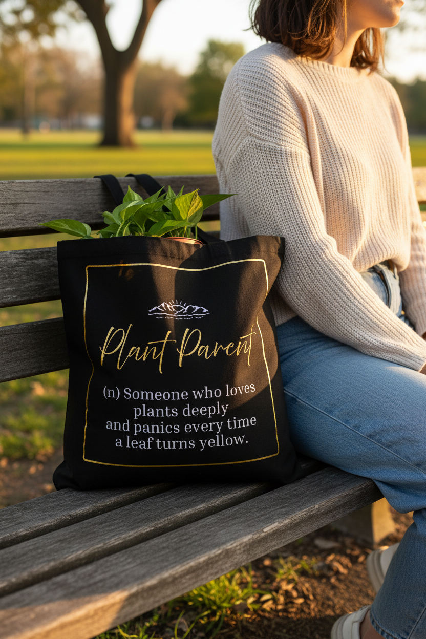 Black tote on park bench