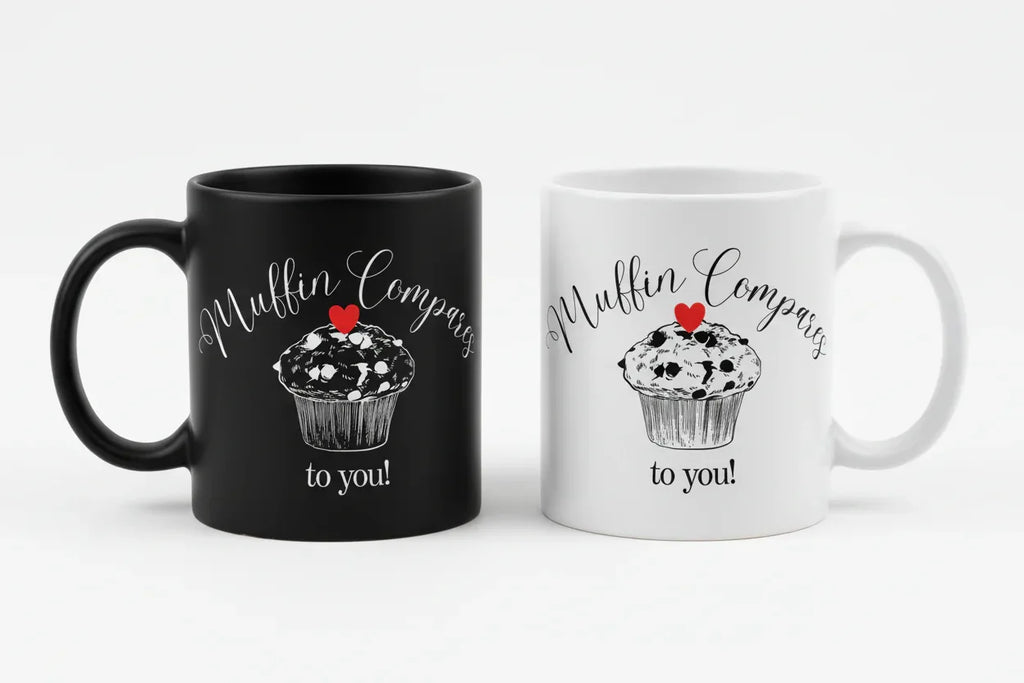 Set of two 11oz ceramic mugs: black and white with cupcake print, to you!