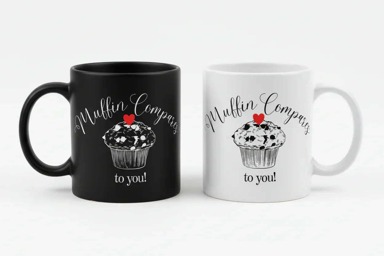 Set of two 11oz ceramic mugs: black and white with cupcake print, to you!
