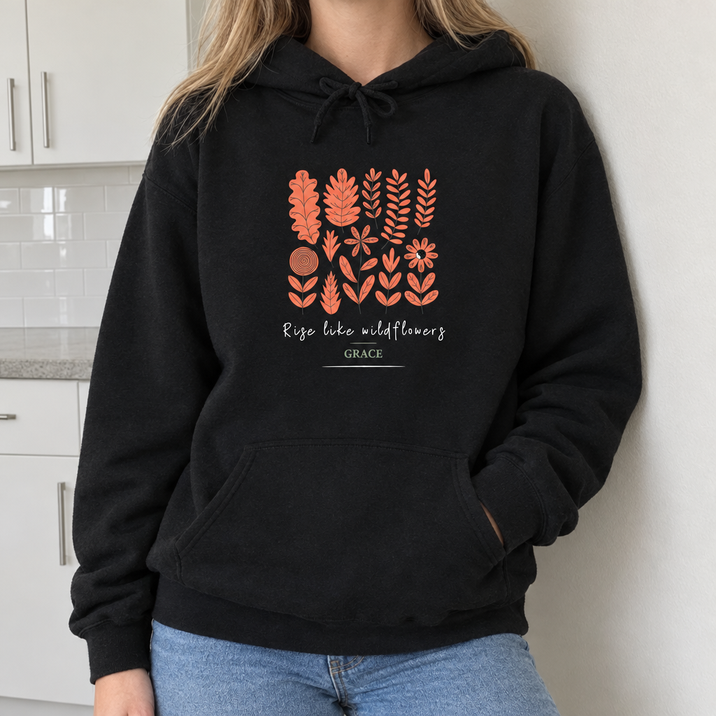 Black Wildflowers hoodie mockup with Grace